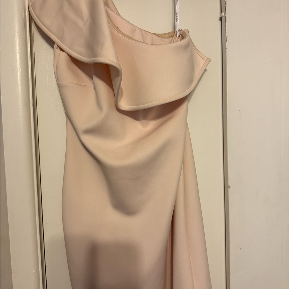 Calvin Klein Pink Asymmetrical Ruffled Cocktail Dress